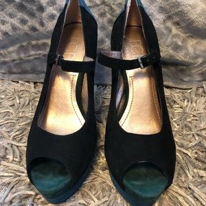 BCBG Paris Suede Peep Toe Mary Janes 6.5